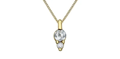 10K Yellow Gold 3mm Round Cut White Topaz Birthstone Pendant - 18 Inches