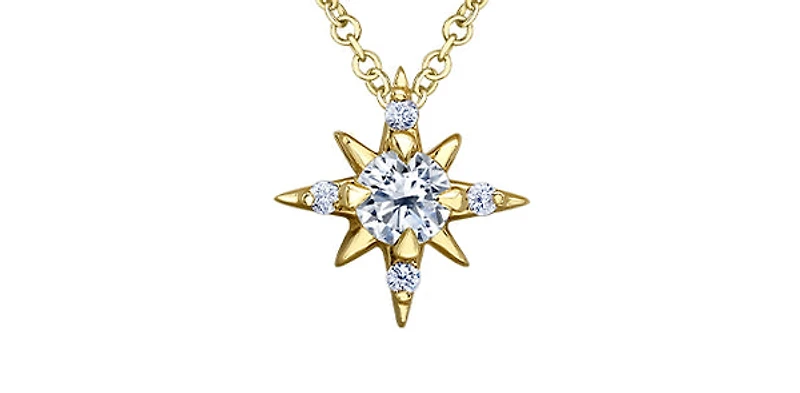 14K Yellow Gold 0.16cttw Diamond Star Necklace, 18"