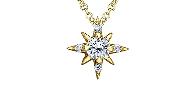 14K Yellow Gold 0.16cttw Diamond Star Necklace, 18"