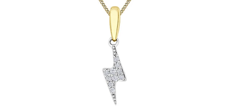 10K White & Yellow Gold 0.04cttw Diamond Lightning Bolt Pendant