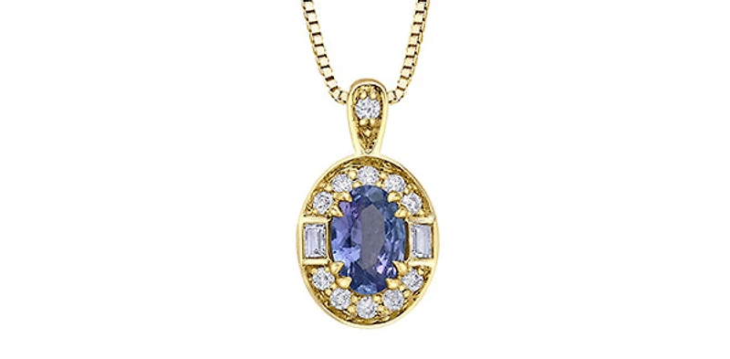 10K Yellow Gold Genuine Tanzanite, White Sapphire & Diamond Pendant - 18"