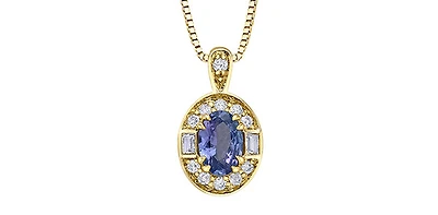 10K Yellow Gold Tanzanite , White sapphire and Diamond Necklace - yellow gold