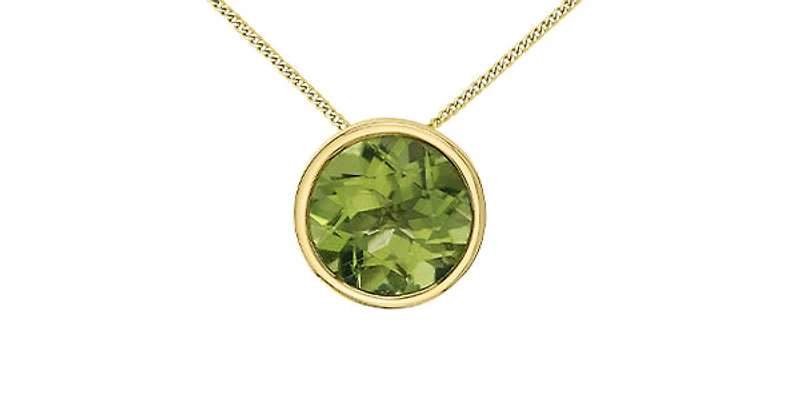 10K Yellow Gold 5mm Genuine Peridot Pendant, 18"