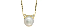 10K Yellow Gold Pearl and 0.01 cttw Diamond Necklace