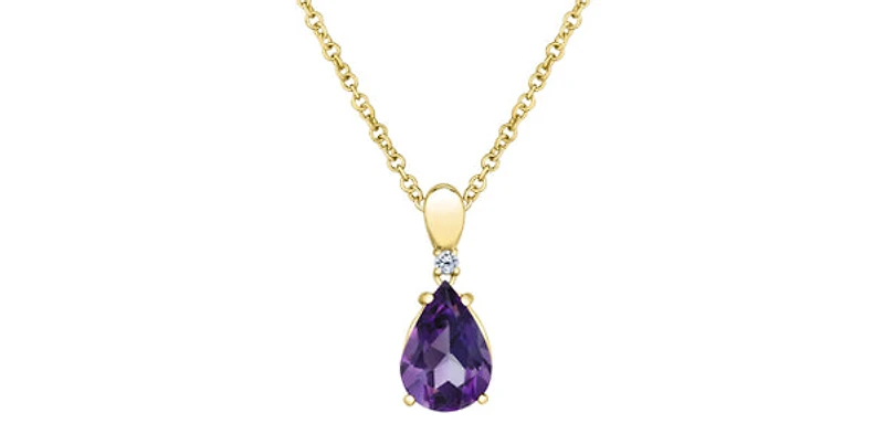 10K Yellow Gold Amethyst and Canadian Diamond Pendant