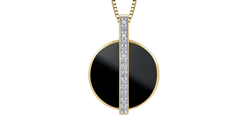 10K Yellow Gold Onyx and Diamond Necklace