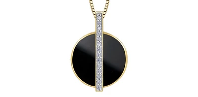 10K Yellow Gold Onyx and Diamond Necklace