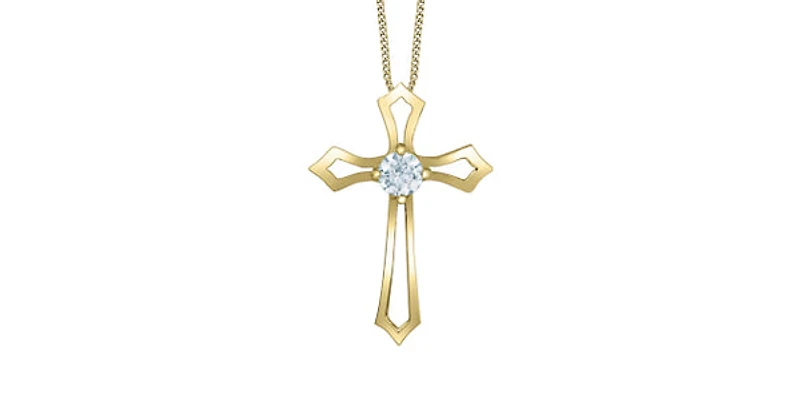 10K Yellow Gold 0.20cttw Lab Grown Diamond Cross Necklace - 18 Inches