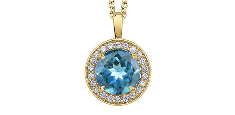 10K Yellow Gold Blue Topaz and Diamond Necklace 18" - yellow gold