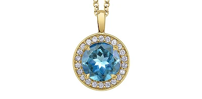 10K Yellow Gold Blue Topaz and Diamond Necklace 18" - yellow gold