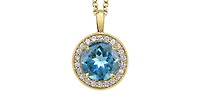 10K Yellow Gold Blue Topaz and Diamond Necklace 18" - yellow gold