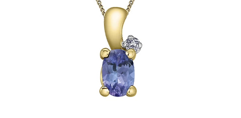 10K Yellow Gold Tanzanite and Diamond Necklace, 18"
