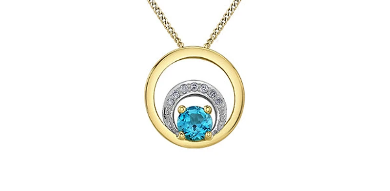 10K Yellow Gold Blue Topaz and Diamond Necklace