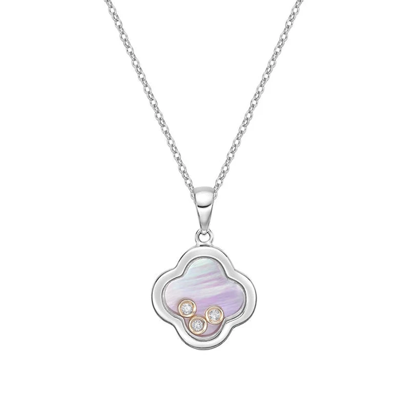10K White Gold Floating Four-leaf Diamond Pendant