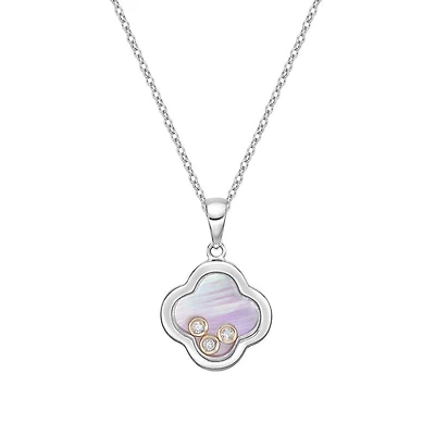 10K White Gold Floating Four-leaf Diamond Pendant