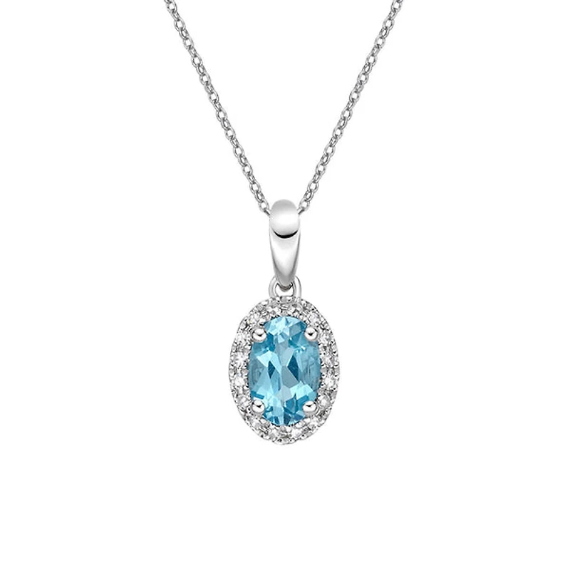 10K White Gold Swiss Blue Topaz and Diamond Pendant