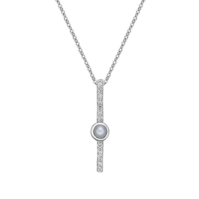 10K White Gold Bezel-set Freshwater Pearl pendant with diamonds (no chain).