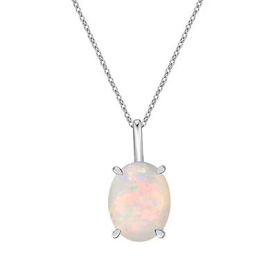 10K White Gold Prong-set White Opal Pendant