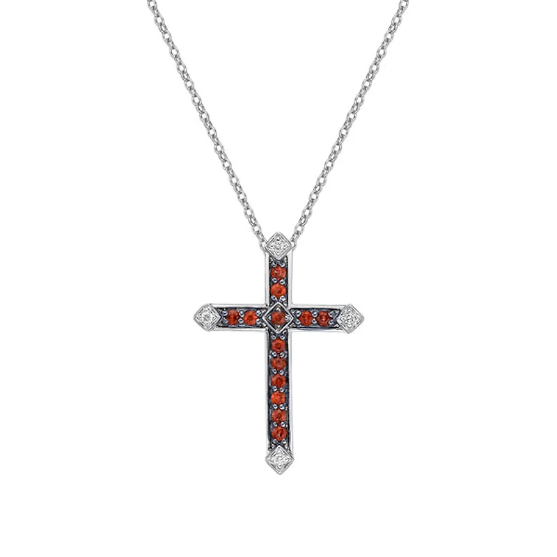 10K White Gold Ruby & diamond cross pendant