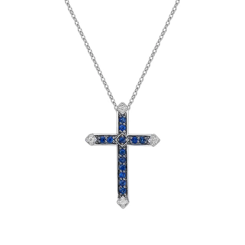10K White Gold Sapphire & diamond cross pendant