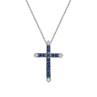 10K White Gold Sapphire & diamond cross pendant