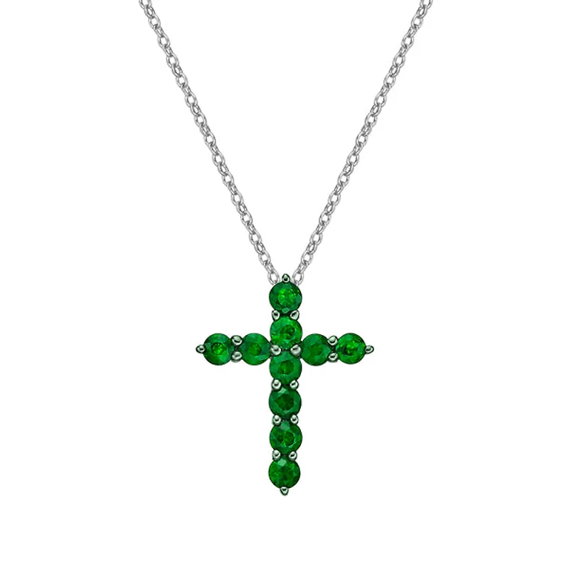 10K White Gold Emerald cross pendant