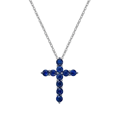 10K White Gold Sapphire cross pendant
