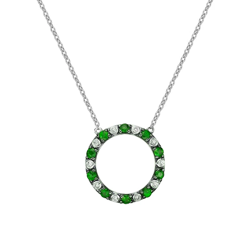 10K White Gold Emerald & diamond circle of love necklace
