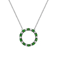 10K White Gold Emerald & diamond circle of love necklace