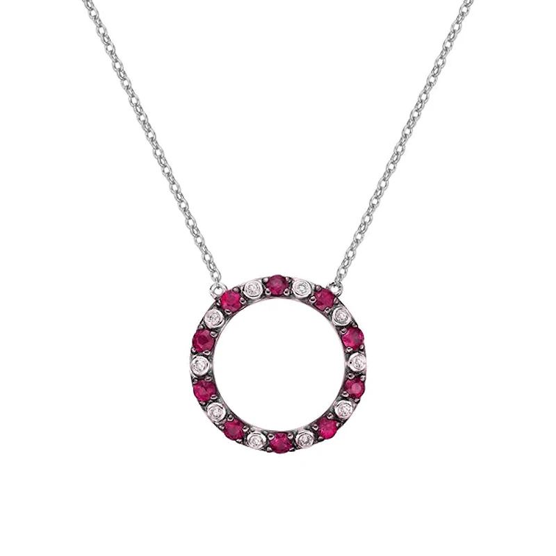 10K White Gold Ruby & diamond circle of love necklace