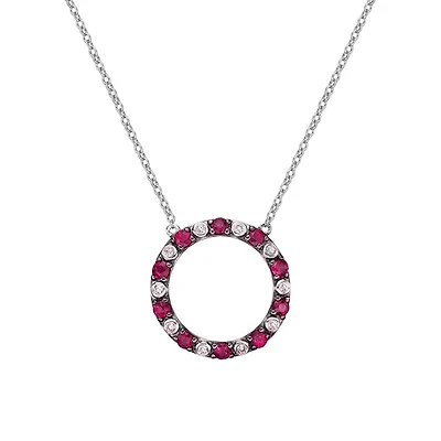 10K White Gold Ruby & diamond circle of love necklace