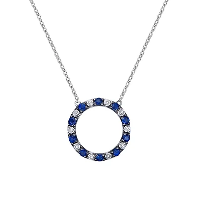 10K White Gold Sapphire & diamond circle of love necklace