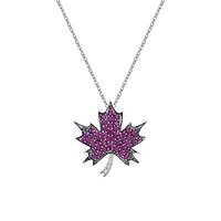 10K White Gold Ruby & diamond maple leaf pendant