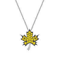 10K White Gold Yellow Sapphire & diamond maple leaf pendant