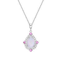 10K White Gold Prong-set White Opal Pendant with Sapphires & Diamonds