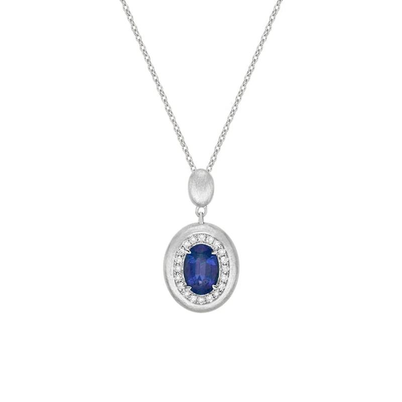 14K Gold Brushed Sapphire & Diamond pendant