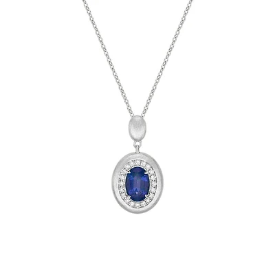 14K White Gold Brushed Sapphire & Diamond pendant