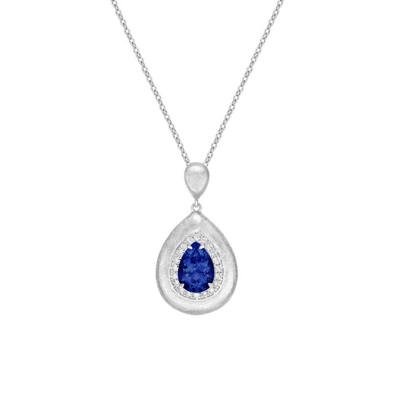 14K White Gold Brushed Sapphire & Diamond ring