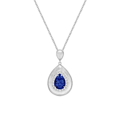 14K White Gold Brushed Sapphire & Diamond ring