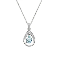 10K White Gold Aquamarine & diamond pendant with chain