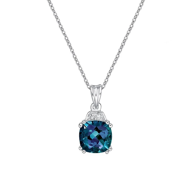 10K White Gold 1.00cttw Created Alexandrite & 0.01cttw Diamond Pendant, 17"
