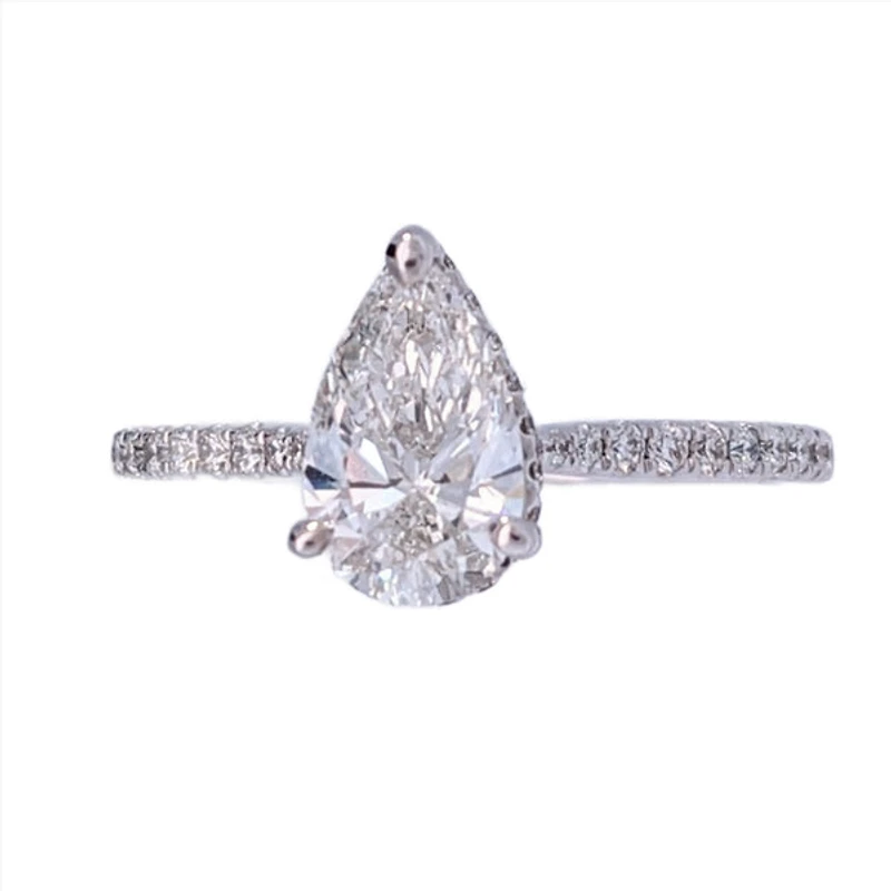 18K White Gold 1.25cttw Pear Shape and Hidden Halo Lab Grown Diamond Engagement Ring - 4.5