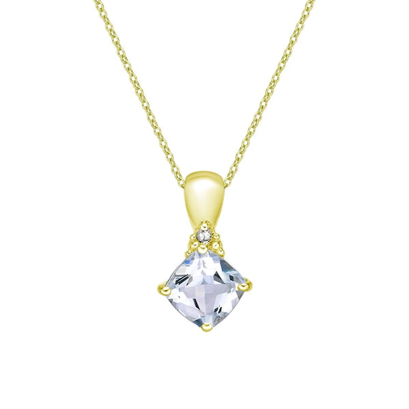 10K Gold Prong-set Aquamarine pendant with diamond accent - White gold