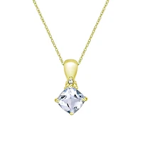 10K Gold Prong-set Aquamarine pendant with diamond accent - White gold