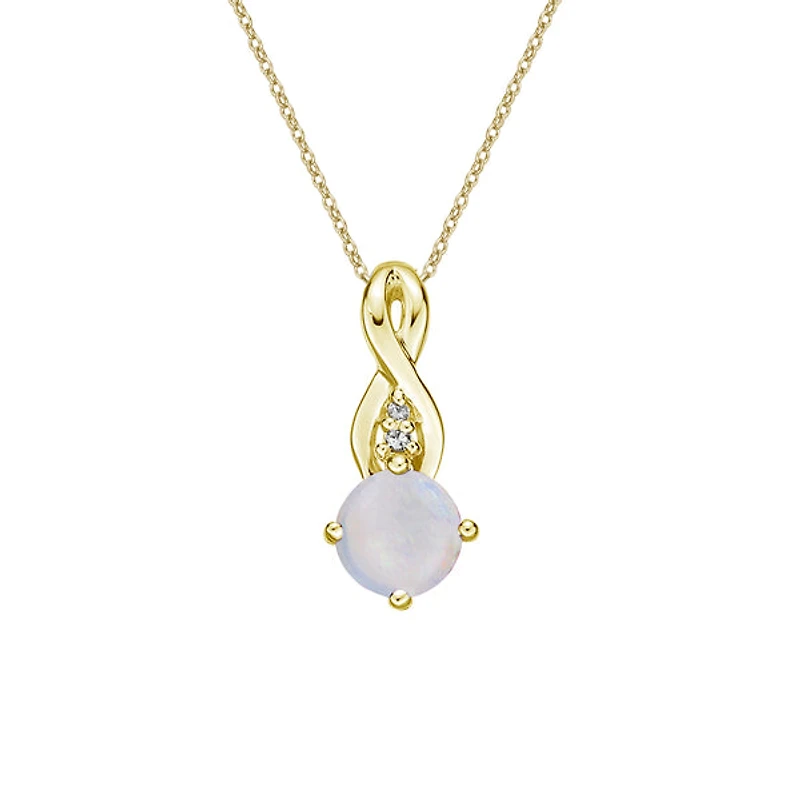 10K Yellow Gold Prong-set White Opal Pendant with Diamond Accent