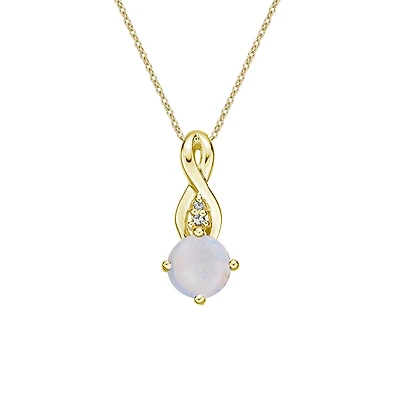 10K Yellow Gold Prong-set White Opal Pendant with Diamond Accent