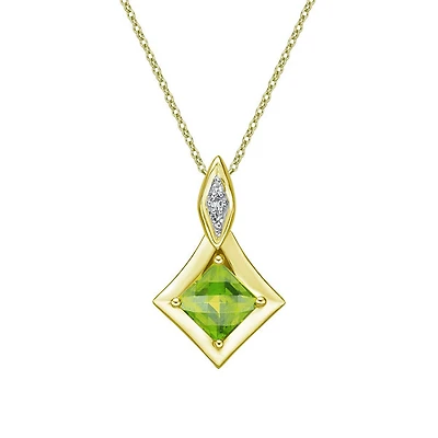 10K Yellow Gold Prong-set Peridot pendant with diamond accent