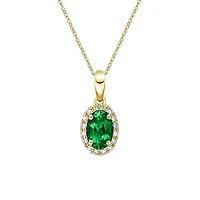 10K Yellow Gold Prong-set Emerald pendant with diamond halo