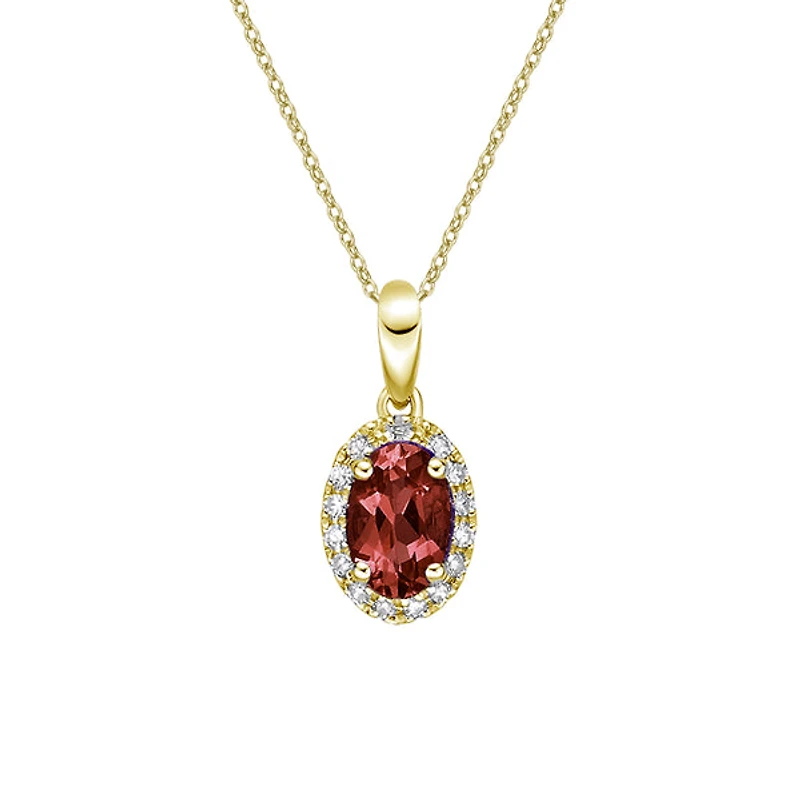10K Yellow Gold Prong-set Garnet pendant with diamond halo