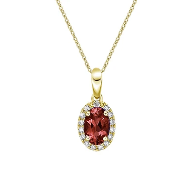 10K Yellow Gold Prong-set Garnet pendant with diamond halo